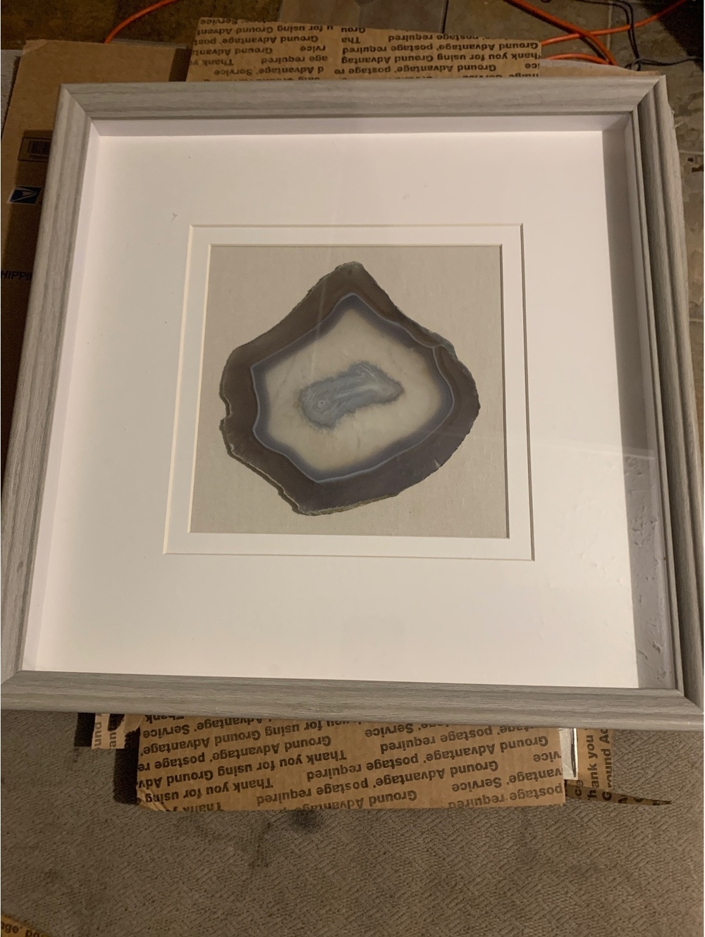 Framed Agate Slice Wall Art with White Mat and Gray Frame